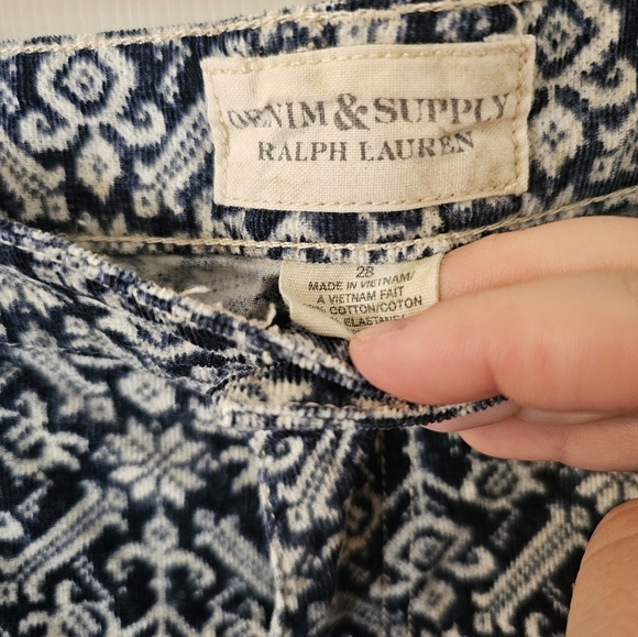 Ralph Lauren Denim & Supply Corduroy Skinny Pants Women's size 28 Blue Cream - Picture 2 of 4